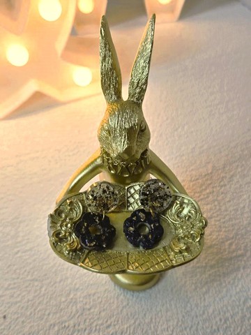 &W Glam 暗黑古典 黑金圓形吊飾花朵 手工訂製耳環 醫療鋼