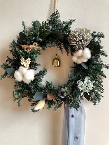 DIY材料包- 自然系風格日本永生雪松聖誕花圈 2色 , 拍攝道具