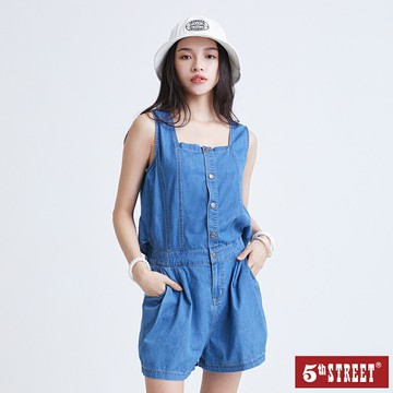 女裝 平口後開岔無袖連身短褲 中古藍 (967001) 【5th STREET】 治裝激推