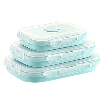 環保矽膠摺疊收納食物保鮮盒 3件組  安全無毒超環保  可適用於冰箱、微波爐、洗碗機  1組  藍色 350ml + 550ml + 850ml