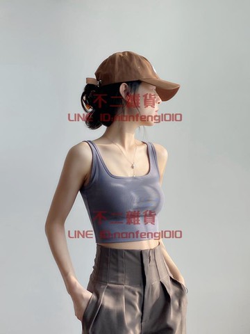 小可愛 帶胸墊方領短款背心 女外穿無袖露臍純棉吊帶 防走光打底上衣【不二雜貨】