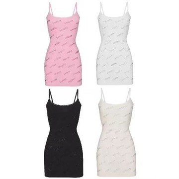 Skims卡戴珊燙鉆字母logo緊身包臀吊帶連衣裙辣妹蕾絲裙