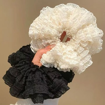 臺灣/✨髮圈 大腸髮圈慵懶風蕾絲褶皺白色大腸髮圈女2026年春新款高級感扎頭髮百搭髮飾