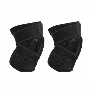 LEADER X 7908可調型 矽膠墊減壓護膝 彈簧繃帶支撐  黑色  2個  均碼