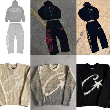 Corteiz惡魔島字母印花拉鏈開衫連帽外套高街休閑拼接款潮流套裝