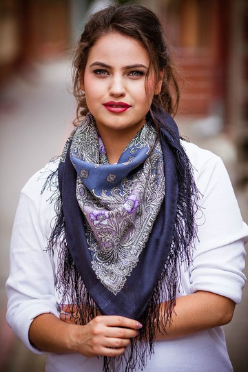 正品 Павлово Посад 俄羅斯披肩圍巾 柔軟 100% 羊毛 89x89 公分 845-14