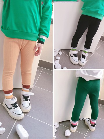 春秋新款 女童寶寶簡約休閑打底褲 兒童舒適百搭小腳修身長褲1入