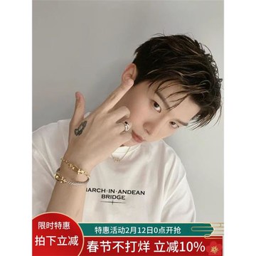 新說唱2025范丞丞同款美式嘻哈t恤短袖男oversize炸街酷颯風上衣