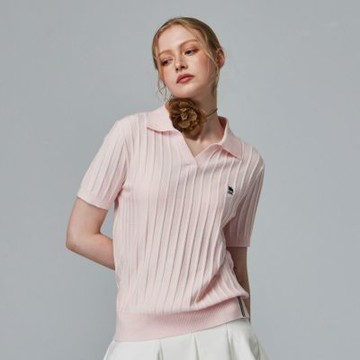 moz瑞典 駝鹿 親膚 POLO領 針織短T-嫩粉(亞洲版)女款