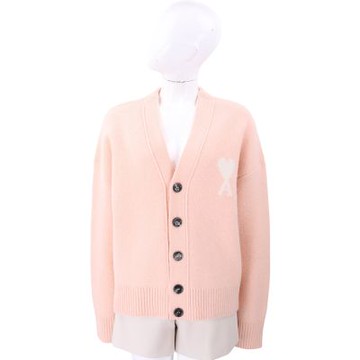 AMI PARIS Red Ami De Coeur 羊駝毛x羊毛 愛心A粉色開襟外套 針織衫