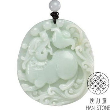 【漢石齋】天然翡翠A貨 貔貅玉佩吊墜 淺芙蓉種(49*56*9mm)