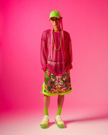 桃紅彈性網上衣