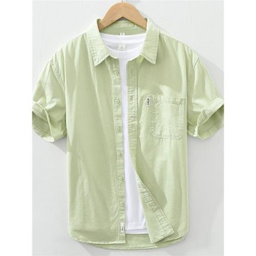 全棉短袖襯衫男夏季薄款休閑寬松上衣夏天衣服潮流純棉半袖襯衣潮