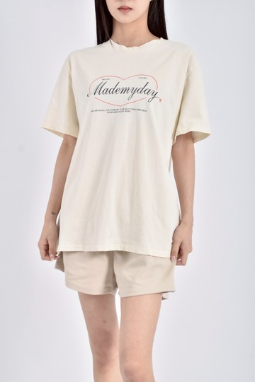 加購優惠(L) simple質感印花黃色短袖上衣