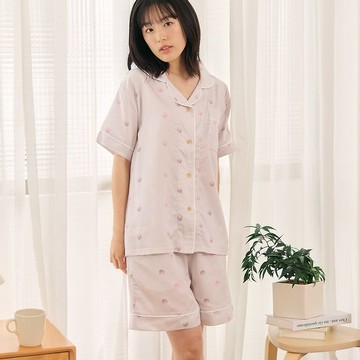 UMORFIL膠原蛋白點點緞面短袖睡衣套裝-共2色