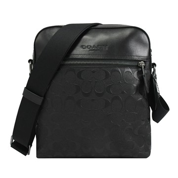 COACH 4009 立體壓花LOGO皮革休閒斜背包.黑