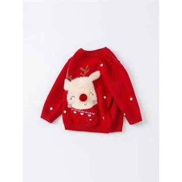 【新年系列】戴維貝拉紅色麋鹿毛衣秋冬女童寶寶棉毛衣節慶針織衫
