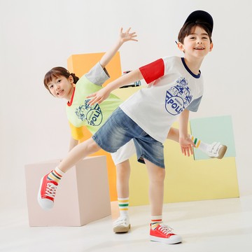 OB嚴選 POLI 波力．純棉撞色拼接印花圓領上衣 《IP0023》