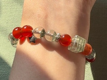 天然水晶 綠幽靈 紅瑪瑙 金太陽 925銀手鍊 獨立原創 新年禮物