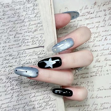 💗Yuki Nail💗【藍星引力】冰川藍豹紋波點星星藍黑色系玻璃珠貓眼美甲穿戴甲