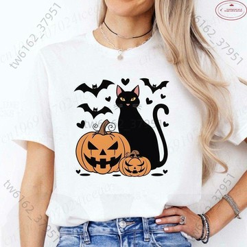 【臺灣有貨 可開票】Halloween Cat Tshirt 萬聖節黑貓南瓜印花短袖T恤男女節日打底衫