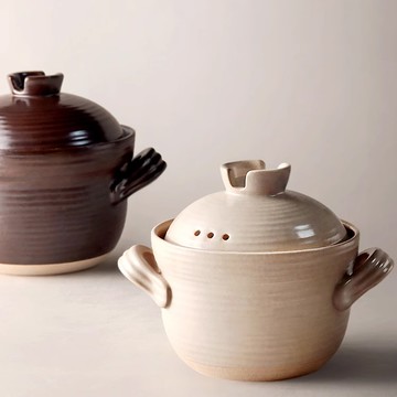 萬土燒 日式雙蓋砂鍋 陶鍋 炊飯鍋2000ml 2色 - 米白色