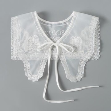 歐根紗繡花假領子女海軍風系帶裝飾領夏季配裙小披肩韓版百搭衣領