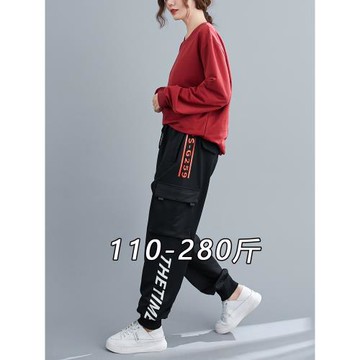 110-280斤大碼胖mm運動休閑褲寬松街頭束腳工裝春秋冬衛褲顯瘦潮