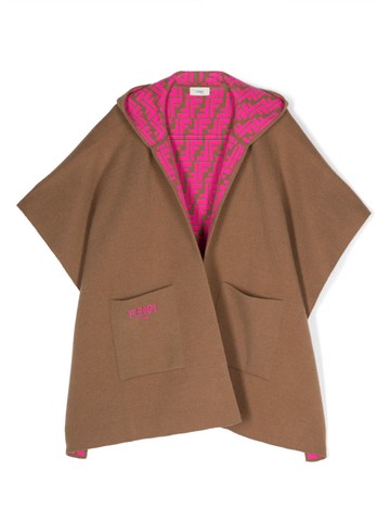 Fendi Kids - intarsia-knit FF-logo cape coat - kids - Wool/Polyamide/Cashmere - III - Brown
