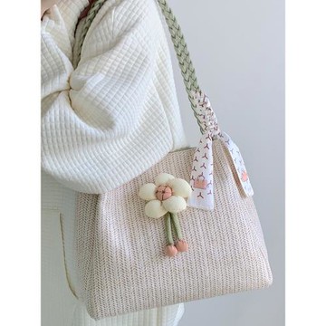 大容量草編包包女2023新款夏天百搭單肩購物袋編織上課通勤托特包