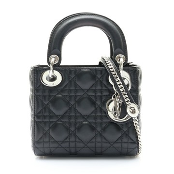 Dior 迪奧 Lady Dior Mini 兩用包 黑色 籐格紋 羊皮 【二手名牌BRAND OFF】