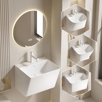 附發票 壁掛洗手盆 墻式洗手盆一體壁掛洗臉盆小戶型衛生間陽臺薄邊陶瓷墻上洗手池 最低價 快速出貨