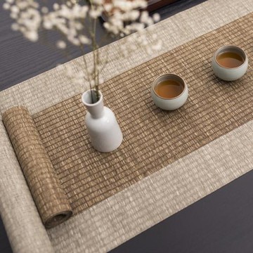 形相中式防水茶席茶桌布中國風草編竹席茶道零配禪意桌旗茶旗布