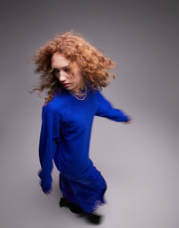 Topshop oversized fleece sweat in blue