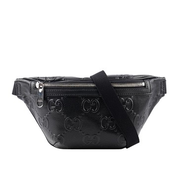 Gucci GG Logo 壓印浮雕皮革腰包胸口包(黑色)
