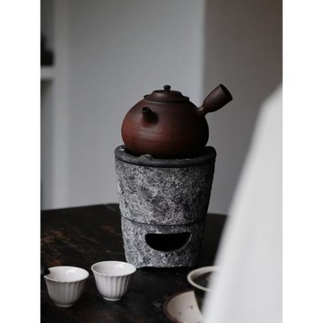 瑾 溪元巖上流云煮茶套組 高溫耐火陶泥隕紋侘寂風煮茶壺炭爐