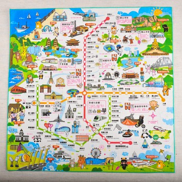 高雄吃喝玩樂地圖 手帕 /台灣特色 文創商品 / 純棉 台灣製 / MILU