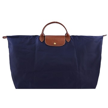 LONGCHAMP LE PLIAGE系列短把再生尼龍摺疊水餃旅行袋(特大/海軍藍)