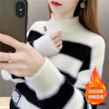 爆款秋冬水貂絨毛衣女2025新款寬松時尚洋氣內搭半高領針織打底衫