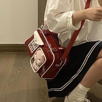 2026新款可愛日常時尚百搭透明斜挎二次元蝴蝶結通勤吧唧痛包女