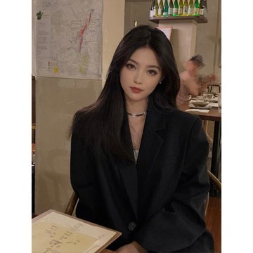 黑色西裝外套女2025春秋季新款高級感炸街韓版寬松休閑西服小個子