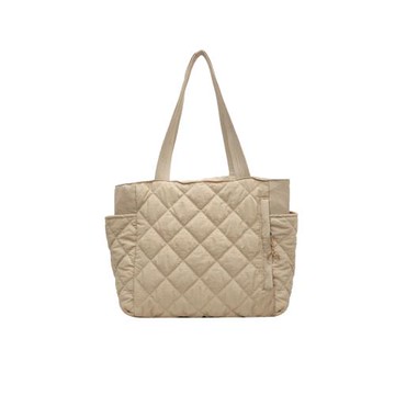 【iSPurple】韓版時尚 純色簡約托特包大容量菱格紋休閒斜挎女包/卡其色