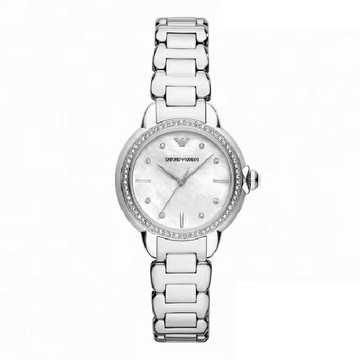 EMPORIO ARMANI 亞曼尼 Mia系列 AR11596 極光銀白環鑽女錶 銀色錶帶  32MM｜樂天全館特惠中★指定刷卡回饋10%