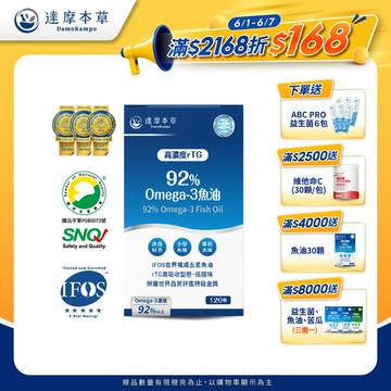 92% Omega-3 rTG高濃度魚油EX（120顆）【1盒／2盒／3盒／5盒／11盒優惠組】