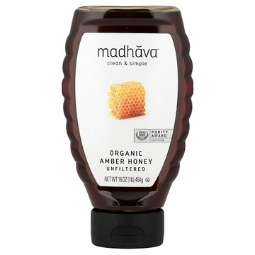 Madhava, 有機琥珀蜂蜜，未過濾，16 盎司（454 克）