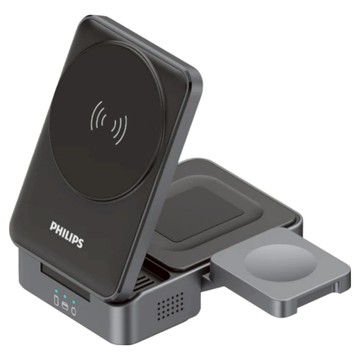 PHILIPS 飛利浦 Qi2 黑金剛磁吸三合一磁吸充電座 DLK3547Q  1個  黑色  iPhone/Apple Watch/AirPods