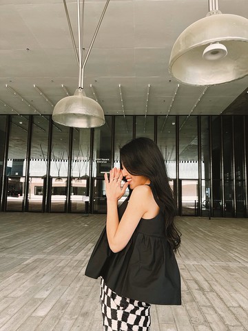 Bow strap ruffle top