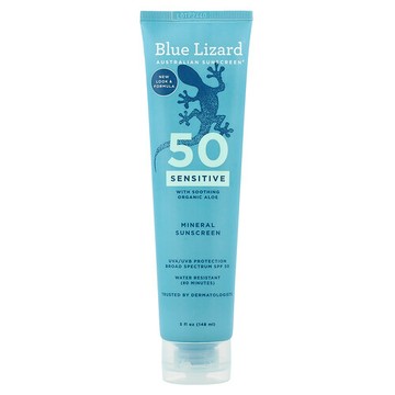 Blue Lizard Australian Sunscreen, 敏感，礦物質抗曬霜，SPF 50，5 液量盎司（148 毫升）