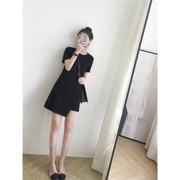 2025新款顯瘦氣質home赫本小黑裙chic心機設計感不規則連衣裙女夏