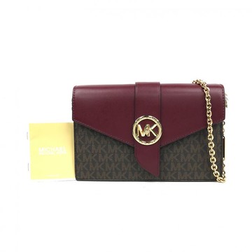 michael kors棕色人造革拼色五金老花翻蓋肩背包